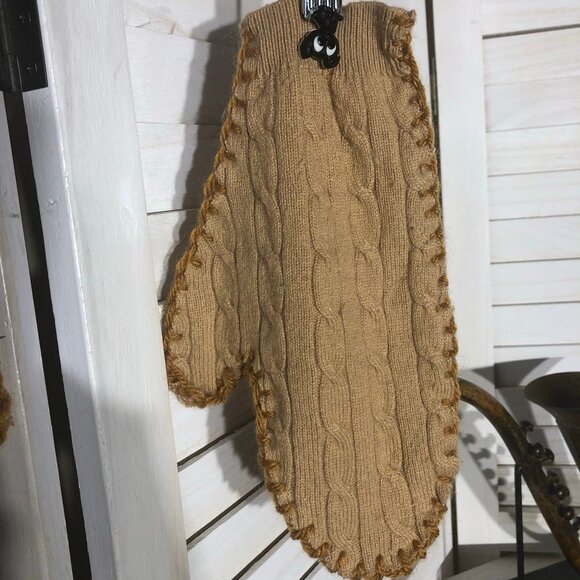 Vintage Cable Knit Wool Mittens Large Puppy Appliqué Beige - Picture 8 of 10